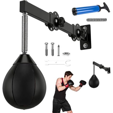 Speed Punching Ball - Réglable en hauteur et pliable - Avec suspension - Appareil d'entraînement pour réflexes - Sac de frappe autonome - Sac de frappe suspendu pour entraînement à la maison et (1/5)