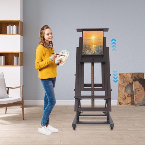 Staffelei Holz Einstellbar 140-300cm Staffeleien Groß mit Rädern, waagerecht und senkrecht malen, für Malen, Künstler, Erwachsene, 10kg Belastbar (1/5)