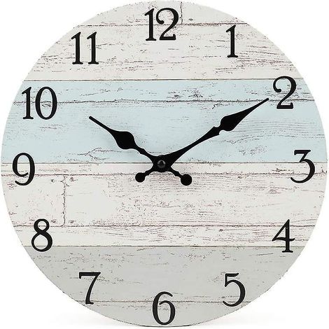 Dekorative runde Wanduhr aus Holz, rustikales Design mit arabischen Ziffern – 25 cm – Blau
