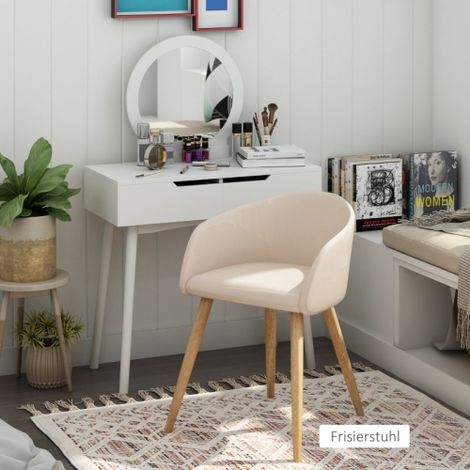 Lot de 2 chaises avec dossier, rembourrées, pieds en bois, en tissu, beige (1/5)