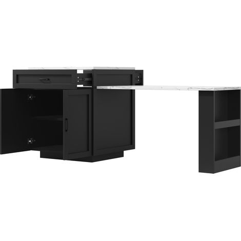 Table haute extensible avec rangement, 98-204×70×93,5 cm, 2 tiroirs et étagères, chariot de cuisine noir (1/5)