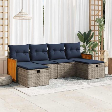 Set de sofás de jardín 4 pzas y cojines ratán sintético gris vidaXL (1/5)