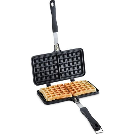 Gaufrier double en aluminium moulé sous pression – Revêtement antiadhésif – Poignée bakélite – Nettoyage facile – Pour gaufres maison (1/5)