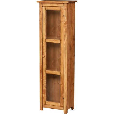 Country-style solid lime wood, natural finish sized display case. Made in Italy