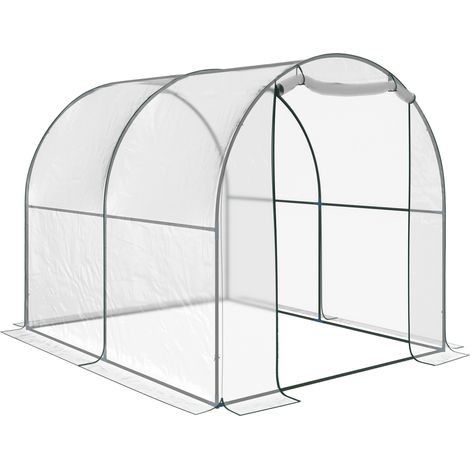 Walk-in Polytunnel Greenhouse with Roll-up Door Transparent Tunnel Greenhouse with Steel Frame and PVC Cover, 2.5 x 2m