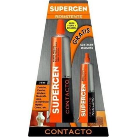 SUPERGEN supergen contacto 75+incoloro 20m , Cola de contacto para uniones flexibles,resistentes y duraderas. Ideal para bricolaje. Pega en materiales muy diversos como corcho,made (1/5)