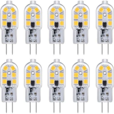 VURAHOME - G4 10 ampoules à LED 12V 2W blanc froid 6000k, 200lm, équivalent halogène G4 double broche 10W 20W, LED G4 lampe 12V AC / DC pour camping - car / hotte de cuisine, non réglable (1/5)
