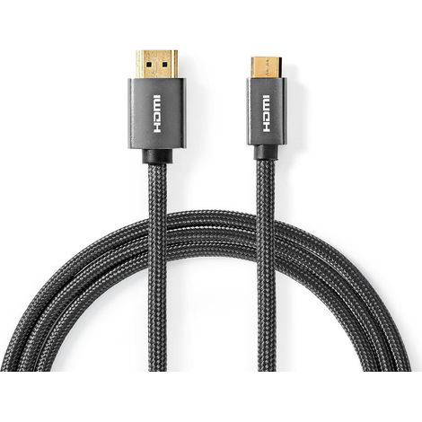 Cable HDMI™ de alta velocidad con Ethernet  Conector HDMI™  Miniconector HDMI™  4K@60Hz  18 Gbps  2,00 metros  Redondo  Algodón  Antracita / Gris Con Metal  Cartón con ventana cubierta