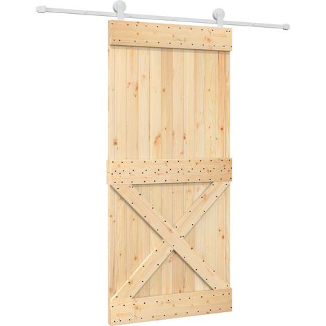 Sliding Door Natural and White 95 x 210 cm Solid Pine Wood vidaXL (1/5)