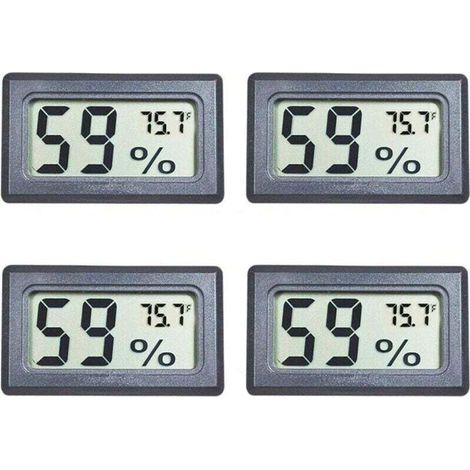 Confezione da 4 mini igrometri digitali con display LCD, temperatura e umidità (°F) per acquario, acqua, giardino, cantina, frigorifero e armamento (1/4)