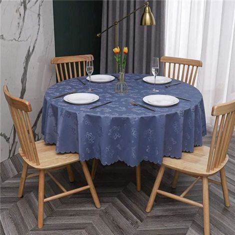 Xingfu-Nappe Ronde PVC Anti Taches éTanche Table à Manger Nappes Bleu Fleur-120cm (1/4)
