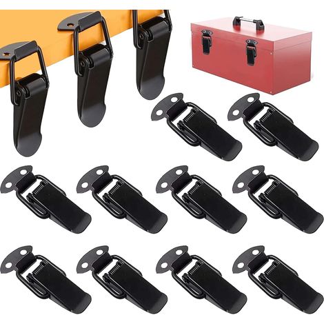 Lot de 10 verrous à bascule à ressort en acier inoxydable, noir, pour tiroir ou armoire. (1/5)
