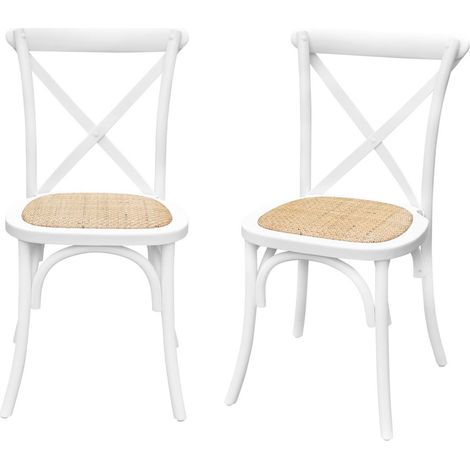 Set of 2 vintage bistro chairs, white rubberwood, rattan set, stackable, Belleville  sweeek