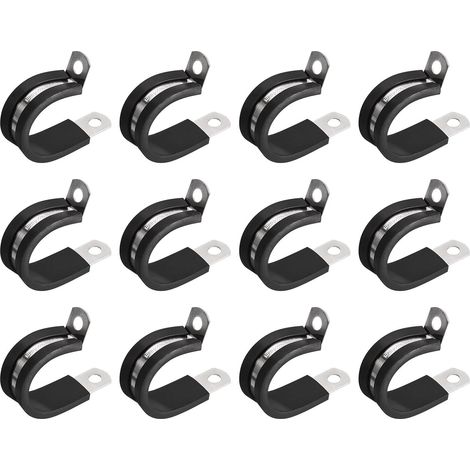 12pcs 25mm Collier de Serrage 304 Inox Acier Caoutchouc Amorti Isolé Attache Grillage Rigide Sangle Clip Fixation Tube Tuyau