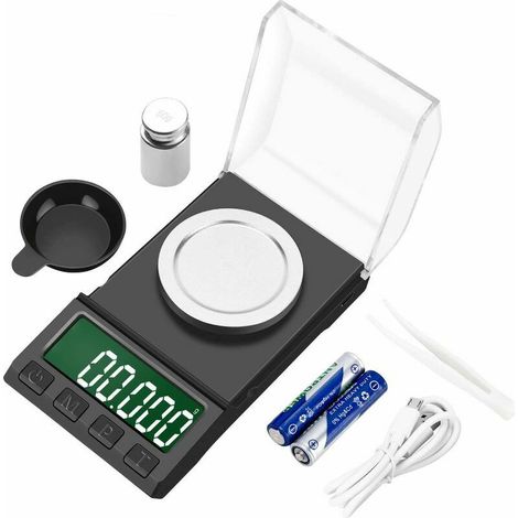 Balance de Poche de Precision, 50g/0.001g Balance de Précision Balances de Bijoux, Balance Numérique Portable Avec Écran LCD, Avec Un Poids D'étalonnage, Pincettes, Batterie (1/5)