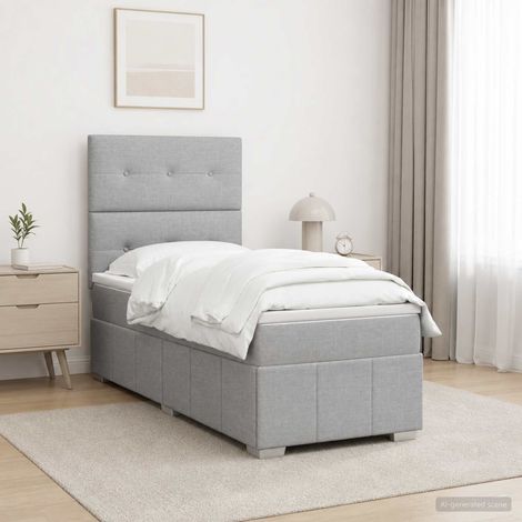Letto box spring con materasso Grigio Chiaro Singolo Tessuto vidaXL (1/5)
