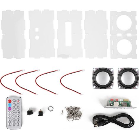 Kit de altavoces Bluetooth, paquete de música MP3, sonido estéreo, mini amplificador de potencia de 3 W con control remoto, transparente