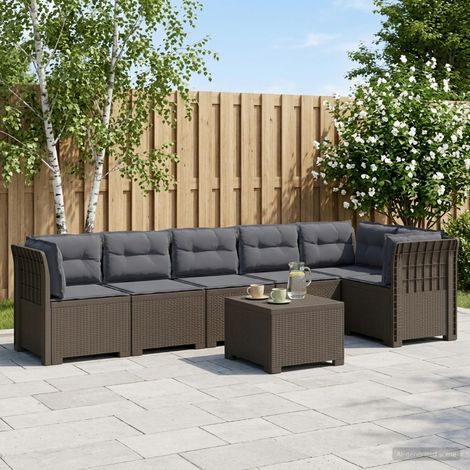 Salon de Jardin Modulaire 6 Places Canapé d'Extérieur Aspect Rotin PP Coussins Gris Clair - PANGIVO (1/5)