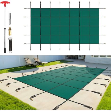Bâche Piscine Rectangulaire Hivernage 6,1 x 11,6 m, Bâche à Bulle Piscine Verte, Couverture Solaire Piscine Extérieur, Protection de Piscine et des Enfants (1/5)