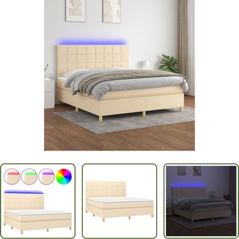 vidaXL LED-Streifen -  Boxspringbett mit Matratze & LED Creme 180x200 cm Stoff (1/5)