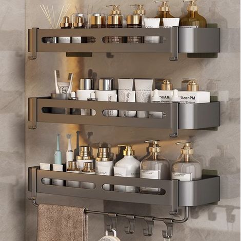 Portaoggetti da bagno in alluminio senza foratura, cestino triangolare da parete, organizer da bagno/quadrato a 3 livelli
