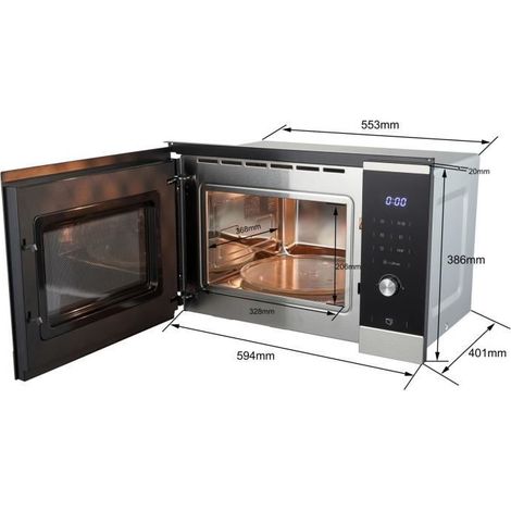 Continental Edison – Micro-ondes grill encastrable 25L – Puissance 900W – Dimensions L59,5 x H38,8 x P40,1 cm – Inox noir