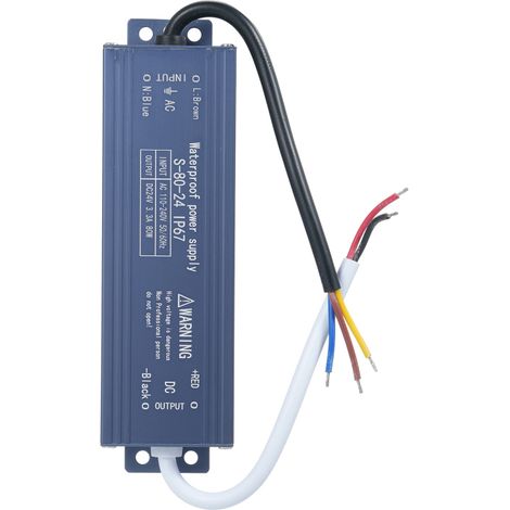Alimentation LED étanche IP67, transformateur adaptateur secteur 110-240 V CA vers 24 V CC, 80 W, tension de sortie constante, pour ruban LED, caisson lumineux extérieur, enseigne. (1/5)