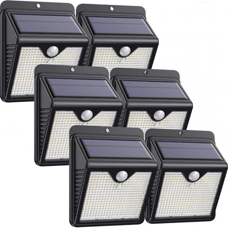 FENH Lampe solaire d'extérieur, 150 LED - 1000 lumens, étanche avec détecteur de mouvement, applique murale de sécurité sans fil, lot de 6, noire (1/5)