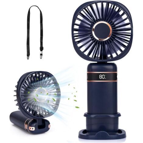 Ventilateur portable rechargeable USB, ventilateur portatif à 5 vitesses et affichage de la puissance, alimenté par batterie, avec support (1/4)