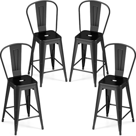 Set of 4 Black Metal Bar Stools with Backrests (1/5)