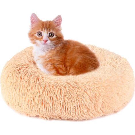 Lit pour chat pour animaux de compagnie, lit pour chat rond anti-dérapant pour chats d'intérieur, 50 cm champagne (1/5)