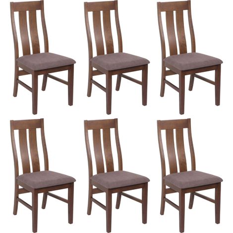 Set 6x sedie sala pranzo soggiorno HHG-675 100x46x45cm 150kg tessuto legno scuro tortora