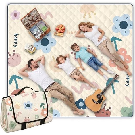 Manta de picnic de 200 x 200 cm,esterilla de picnic,esterilla de camping impermeable y repelente de arena,esterilla de picnic lavable y ligera (1/2)