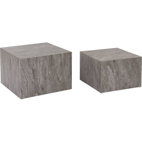 Pair of square coffee tables with marble effect, Paros, Grey, 58x58x40 cm