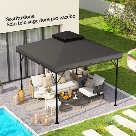 Couvercle kiosque 3x3 Gris Argent m 2 niveaux 8 trous drainage polyester