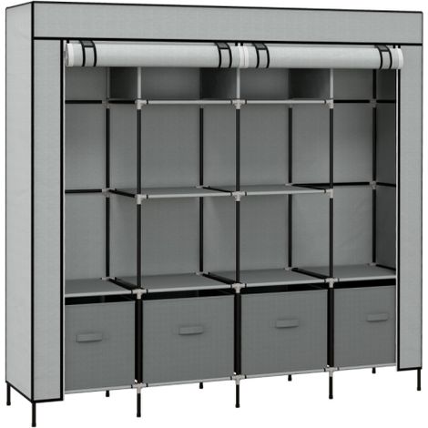 Portable Fabric Wardrobe for Bedroom with 10 Compartments,2 Hanging Rails,4 Drawers-Dark Grey Clothes Storage Solution,166x42.5x169.5cm (1/5)