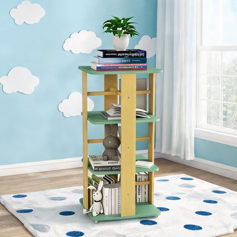 Étagère à livres 3 niveaux avec roues bois et MDF vert (1/5)