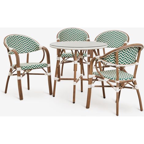 Set Brielle Bistro composto da tavolo rotondo da 80 cm e 4 sedie da giardino impilabili in alluminio con braccioli SKLUM            