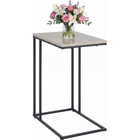Relaxdays side table, HWD: 64 x 50 x 35 cm, MDF, metal, C-shape, coffee table, living room, black/natural