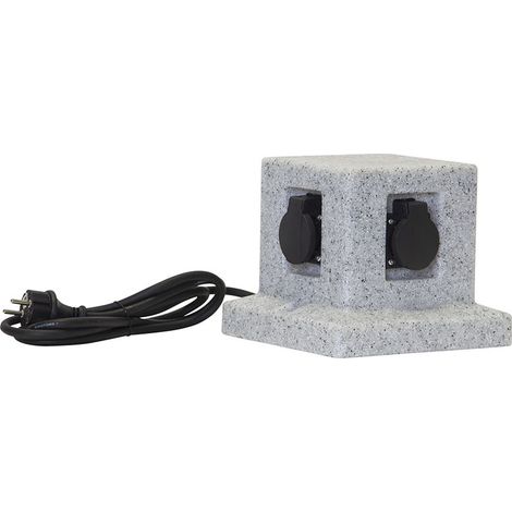 Prise de distribution extérieure Star Trading « Plugge », aspect granit, 4 prises, gris, H 18 cm, l 20 cm