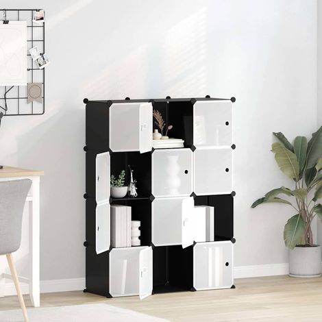vidaXL Estantería de cubos con 12 compartimentos y puertas PP negro (1/5)