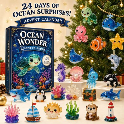 Calendrier de l’Avent MH054 thème océan, 24 ornements suspendus animaux marins coraux colorés, coffret compte à rebours Noël, décoration sapin, coffret surprise cadeau de fête