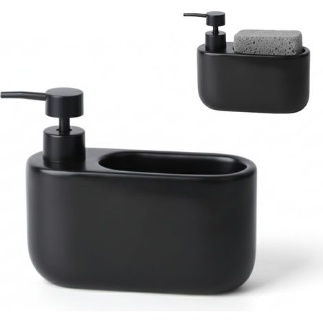 1 Distributeur De Savon, Céramique, 520 Ml, Porte-Éponge Intégré, ABS Anti-Rouille, Cuisine Et Salle De Bain (1/5)