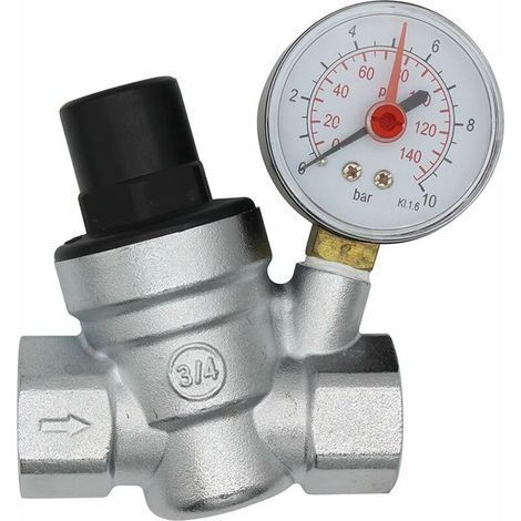 pair Memkey – Réducteur de pression d'eau 3/4 pouce – Manomètre intégré – Plage de test 1 bar – Raccord fileté plomberie – Norme sanitaire (1/5)