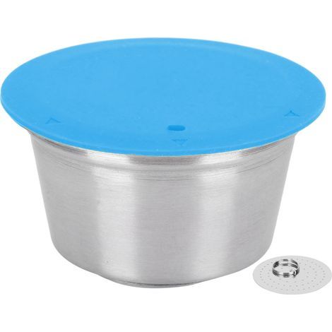 BAFOVY Capsule de café en Acier Inoxydable Filtre de café Rechargeable Posse de Réutilisable pour Cafetière avec Couverture en Poudre Pressée de 40 Ml de Silicone de qualité Alimentaire (BLUE). (1/5)