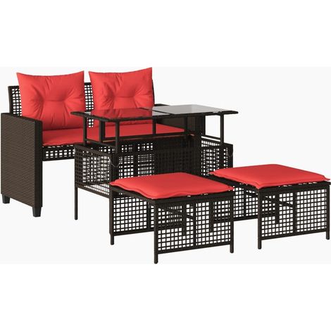 Salon de jardin avec coussins 4 pcs marron résine tressée verre vidaXL (1/5)