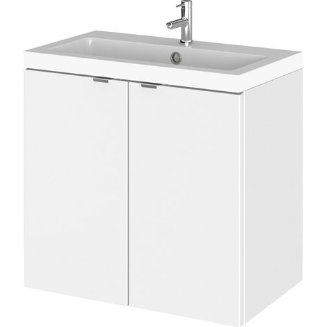 Hudson Reed Fusion Wall Hung 2-Door Vanity Unit with Basin 600mm Wide - Gloss White