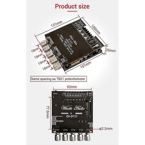 Carte d'amplificateur numérique Bluetooth ST21 2.1 canaux 100 W x 2 + 200 W pour caisson de basses, puce TPA3221, stéréo HiFi JN (1/5)