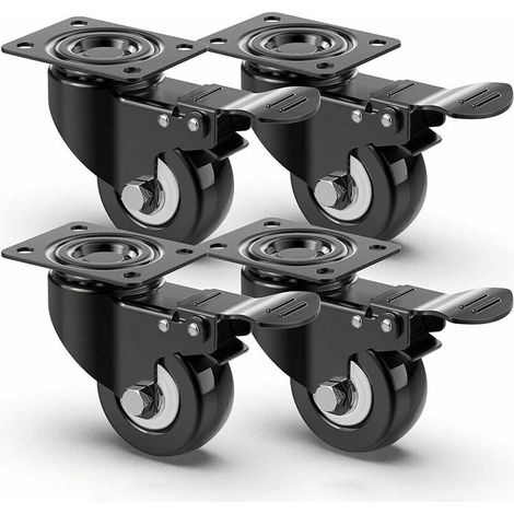 4er-Set, 50 mm, leise, drehbare Rollen mit Bremse für Möbel, maximale Tragkraft: 400 kg, Schwarz (1/5)