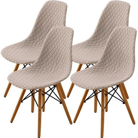 Lot de 4 housses de chaise extensibles scandinaves Jacquard diamant – Beige (sable) (1/5)